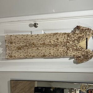Ever Pretty Beige and Gold Sequin Midi Dress